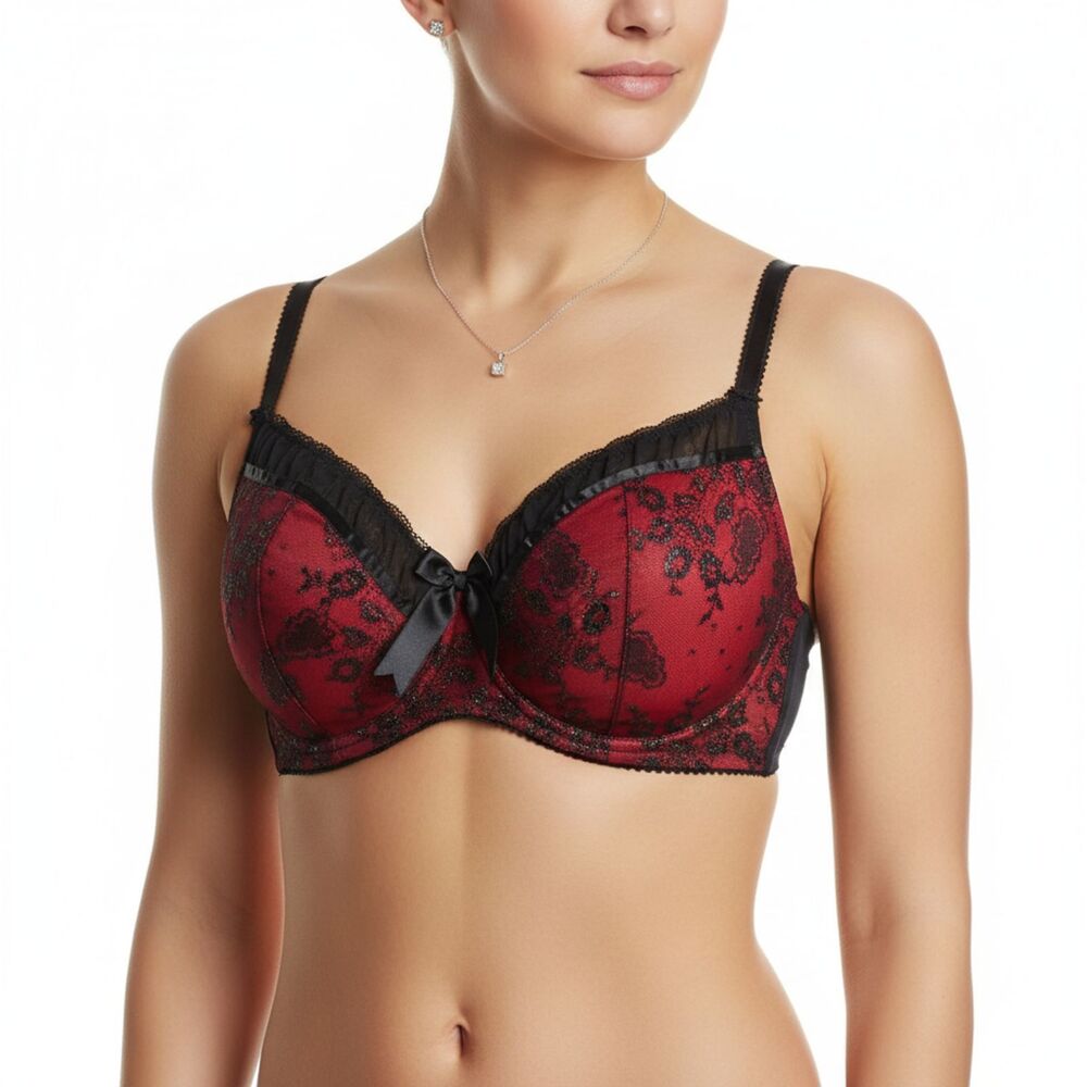 Cacique Black & Red Lightly Lined Underwire Bra 42DD